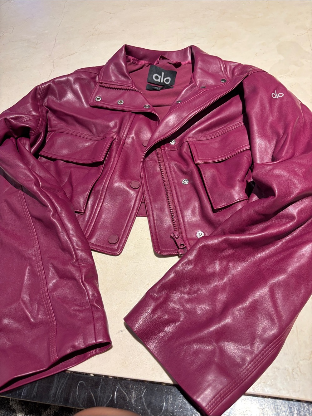ALO Yoga Berry Faux Leather Cropped Jacket